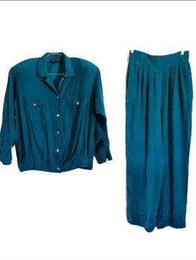 VTG 70's Carole Little Saint Tropez West 100% Sandwashed Silk Jacket Pants Set